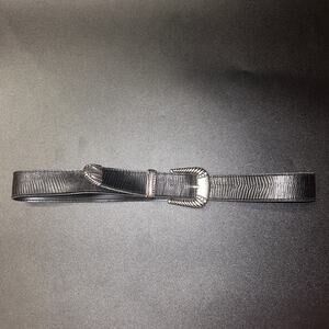 Black textured Faux Leather Silver-Tone Hardware Belt Women's Adjustable 34"